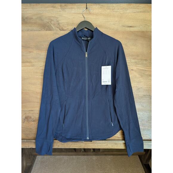 Athleta Salutation Jacket Women's Large Navy Blue Stretch Long Sleeve Zip-Up NWT